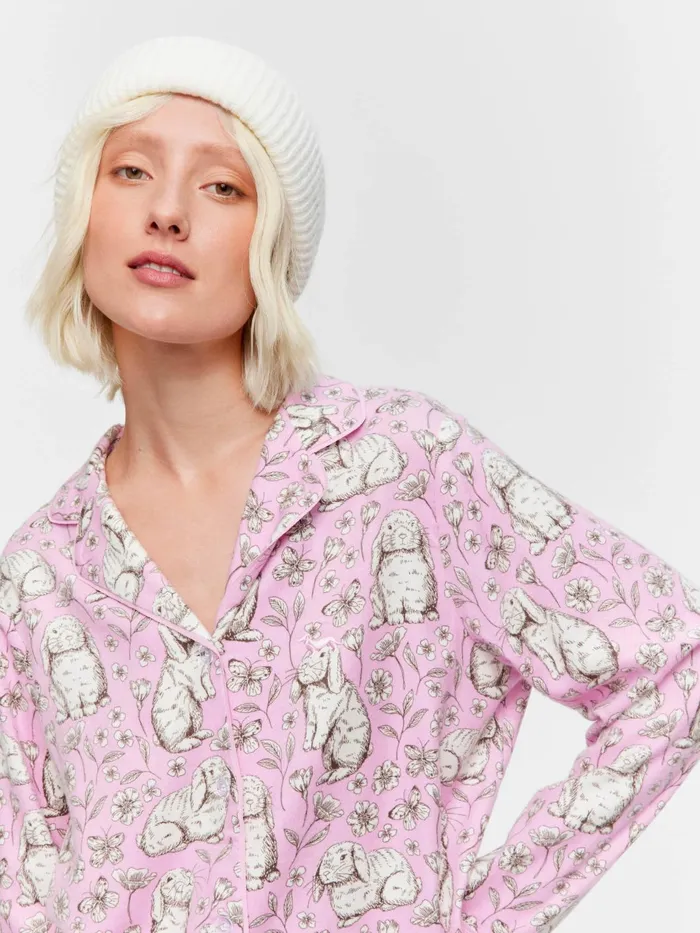 Women Toile Bunny Bamboo Flannelette Long Pj Set Multi Peter Alexander Sets and Onesies