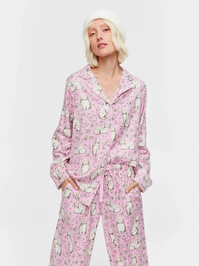 Women Toile Bunny Bamboo Flannelette Long Pj Set Multi Peter Alexander Sets and Onesies
