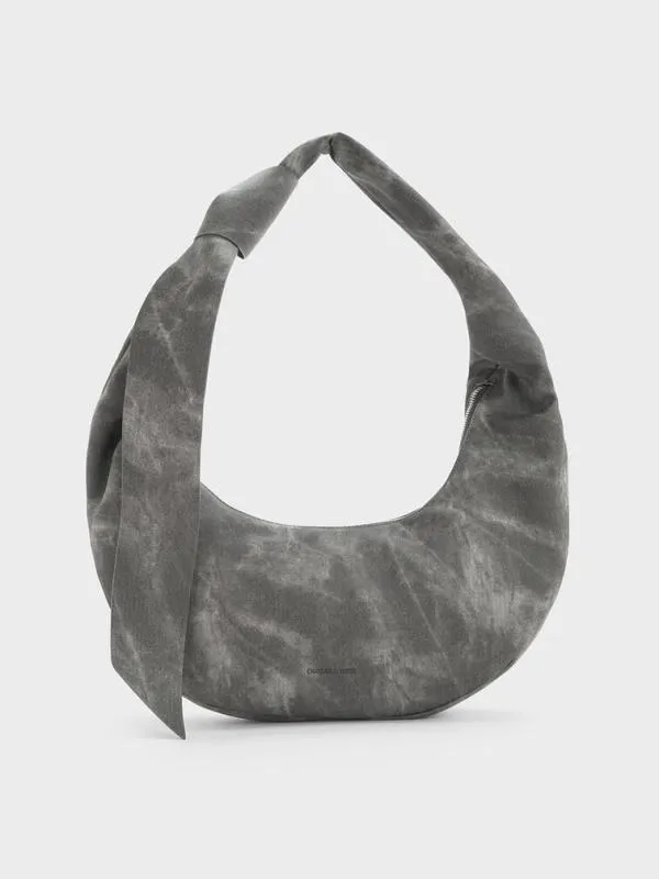 Women Toni Denim Knotted Crescent Hobo Bag 8211 Dark Grey CHARLES and KEITH Hobo Bags