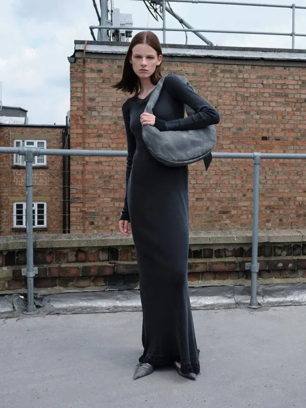 Women Toni Denim Knotted Crescent Hobo Bag 8211 Dark Grey CHARLES and KEITH Hobo Bags