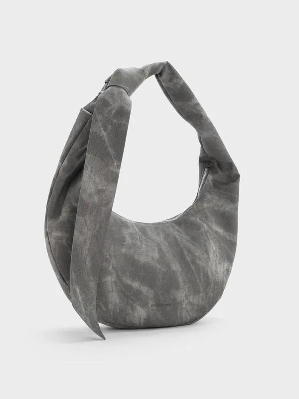 Women Toni Denim Knotted Crescent Hobo Bag 8211 Dark Grey CHARLES and KEITH Hobo Bags