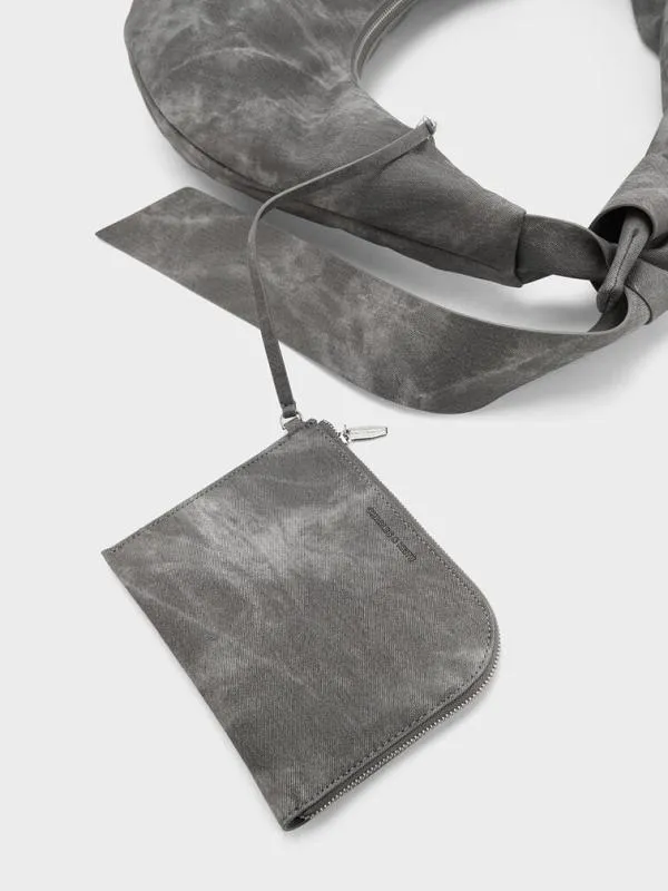 Women Toni Denim Knotted Crescent Hobo Bag 8211 Dark Grey CHARLES and KEITH Hobo Bags