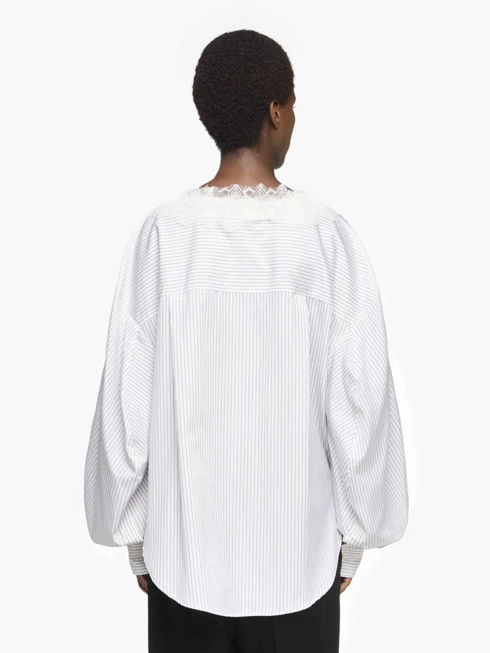 Women Tops and Shirts JW Anderson VNECK LACE TRIM SHIRT Greywhite Women Tops and Shirts JW Anderson VNECK LACE TRIM SHIRT Greywhite