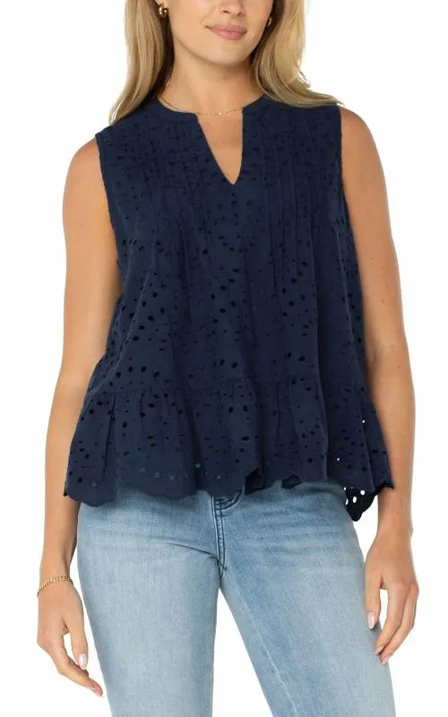 Women Tops Liverpool Los Angeles Sleeveless Pintuck Woven Top Navy