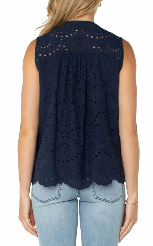 Women Tops Liverpool Los Angeles Sleeveless Pintuck Woven Top Navy