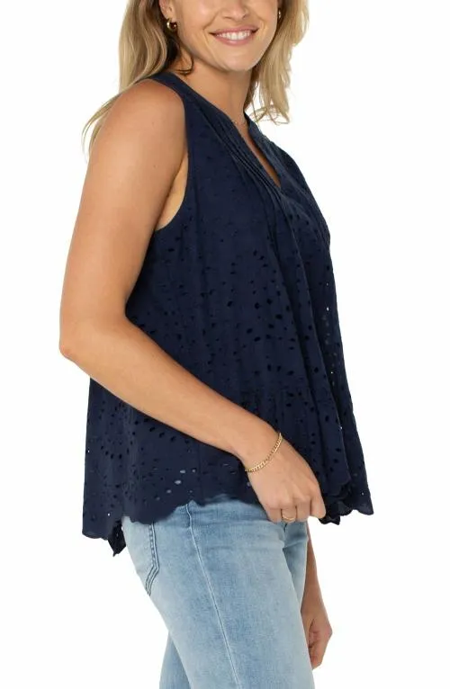 Women Tops Liverpool Los Angeles Sleeveless Pintuck Woven Top Navy