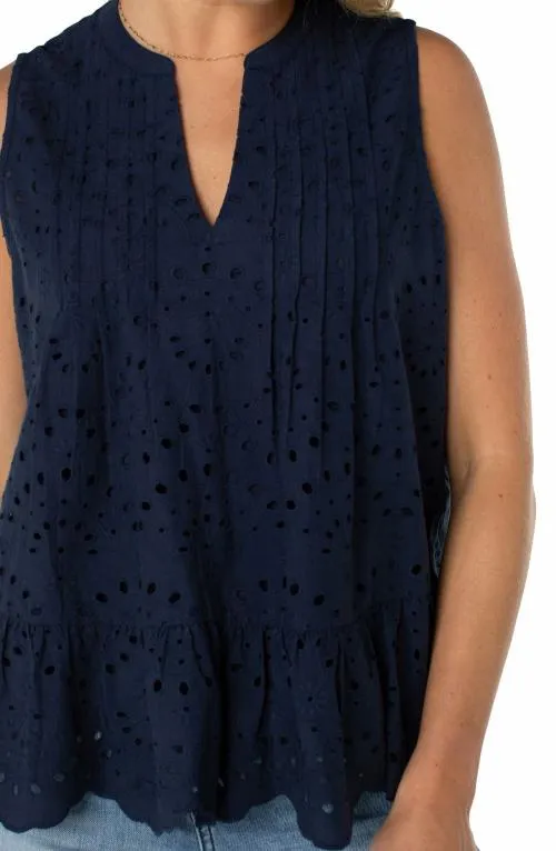 Women Tops Liverpool Los Angeles Sleeveless Pintuck Woven Top Navy