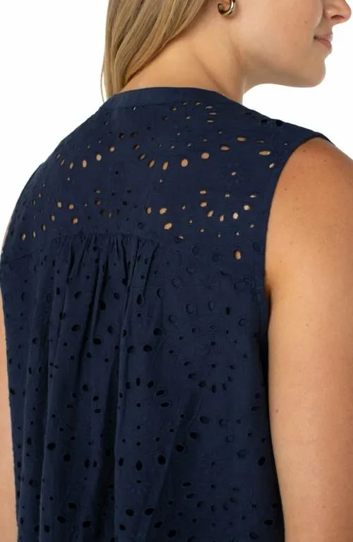 Women Tops Liverpool Los Angeles Sleeveless Pintuck Woven Top Navy