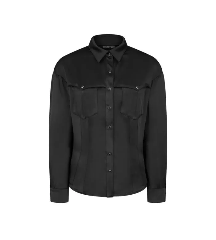 Women Tops Tom Ford Satin Western Shirt Black