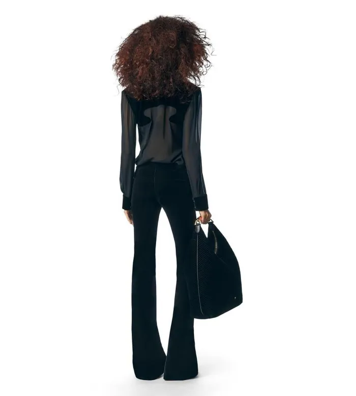 Women Tops Tom Ford Stretch Georgette Shirt With Velvet Inserts Black Women Tops Tom Ford Stretch Georgette Shirt With Velvet Inserts Black