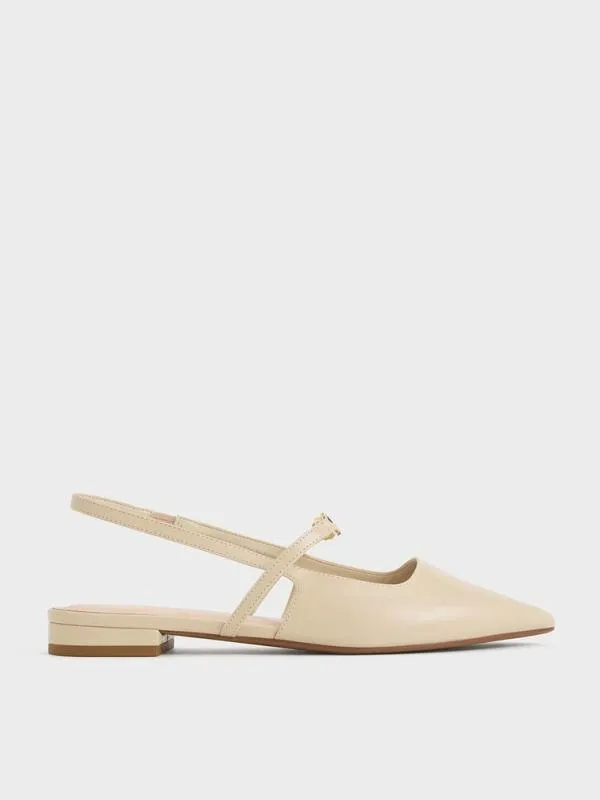 Women Trifina MetallicAccent PointedToe Slingback Flats 8211 Taupe CHARLES and KEITH Ballet Flats Women Trifina MetallicAccent PointedToe Slingback Flats 8211 Taupe CHARLES and KEITH Ballet Flats
