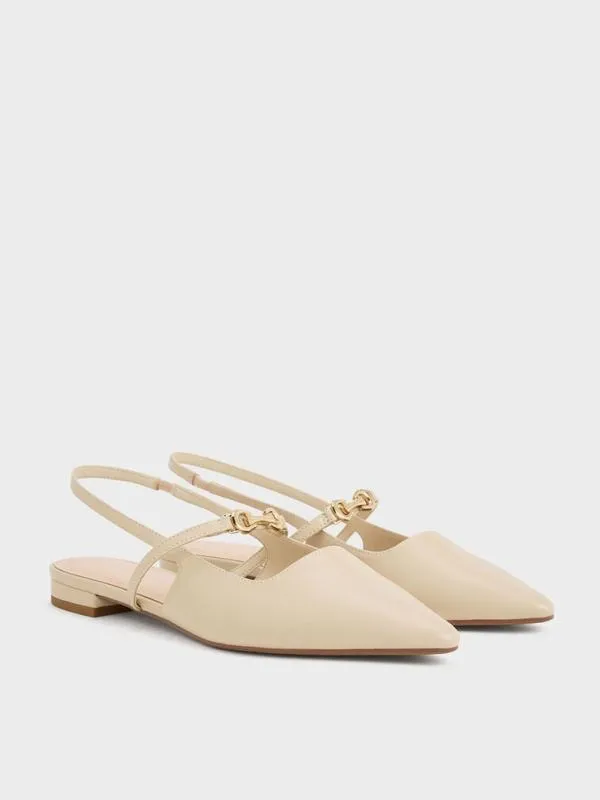 Women Trifina MetallicAccent PointedToe Slingback Flats 8211 Taupe CHARLES and KEITH Ballet Flats