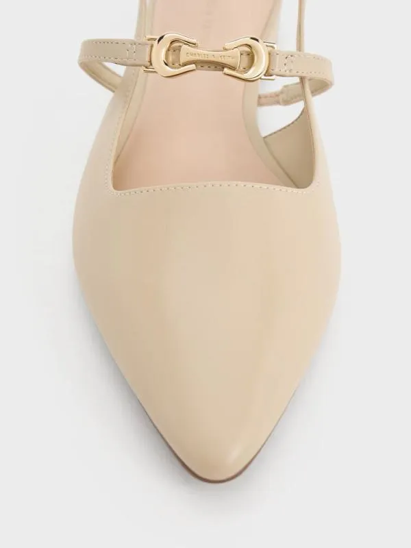 Women Trifina MetallicAccent PointedToe Slingback Flats 8211 Taupe CHARLES and KEITH Ballet Flats
