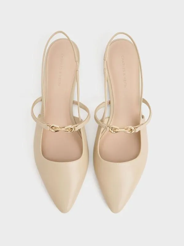 Women Trifina MetallicAccent PointedToe Slingback Flats 8211 Taupe CHARLES and KEITH Ballet Flats