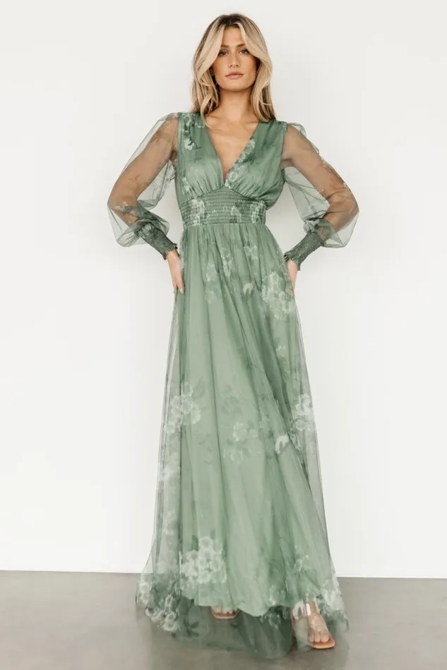 Women Tulle Styles Baltic Born Layla Tulle Maxi Dress Dusty Green Floral