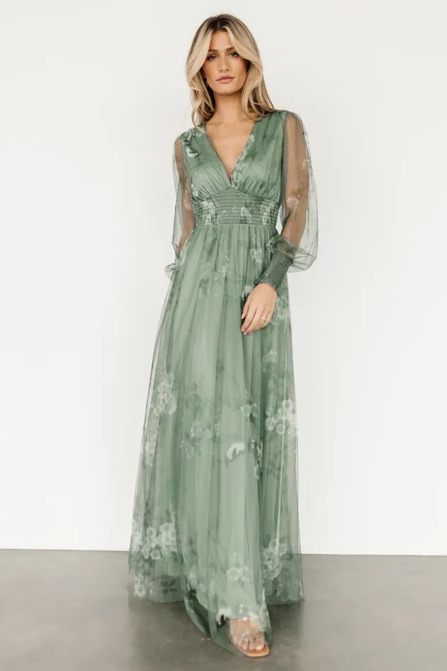 Women Tulle Styles Baltic Born Layla Tulle Maxi Dress Dusty Green Floral