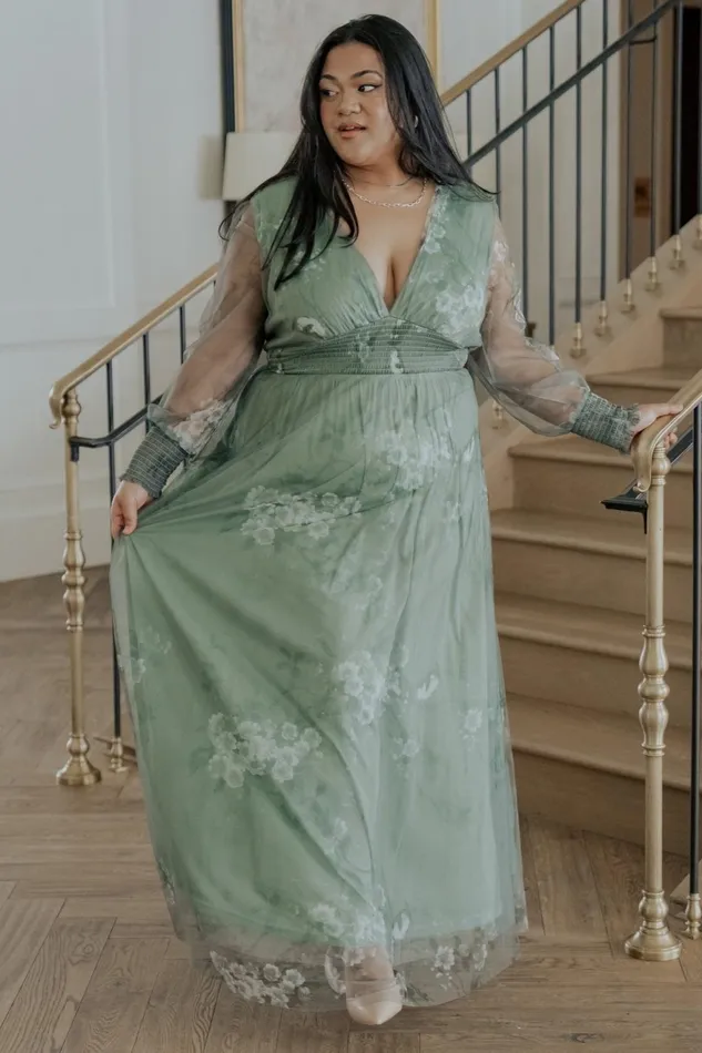 Women Tulle Styles Baltic Born Layla Tulle Maxi Dress Dusty Green Floral
