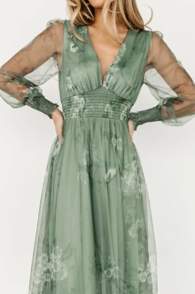 Women Tulle Styles Baltic Born Layla Tulle Maxi Dress Dusty Green Floral