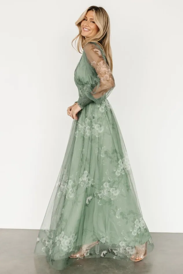 Women Tulle Styles Baltic Born Layla Tulle Maxi Dress Dusty Green Floral