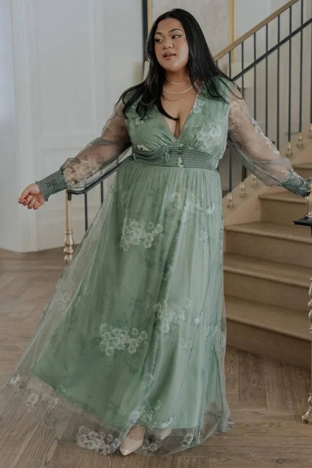Women Tulle Styles Baltic Born Layla Tulle Maxi Dress Dusty Green Floral