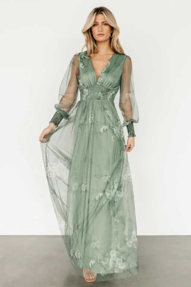 Women Tulle Styles Baltic Born Layla Tulle Maxi Dress Dusty Green Floral