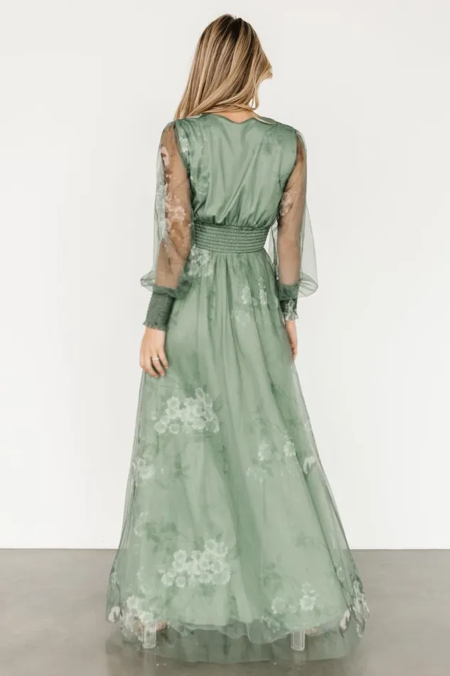 Women Tulle Styles Baltic Born Layla Tulle Maxi Dress Dusty Green Floral