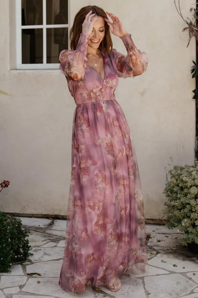 Women Tulle Styles Baltic Born Layla Tulle Maxi Dress Dusty Orchid Floral
