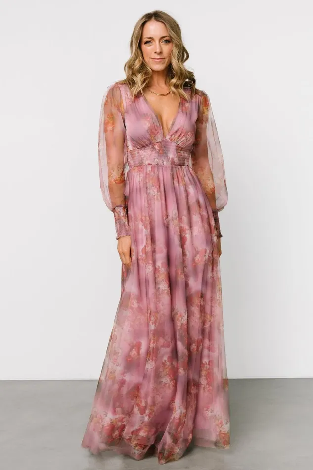 Women Tulle Styles Baltic Born Layla Tulle Maxi Dress Dusty Orchid Floral