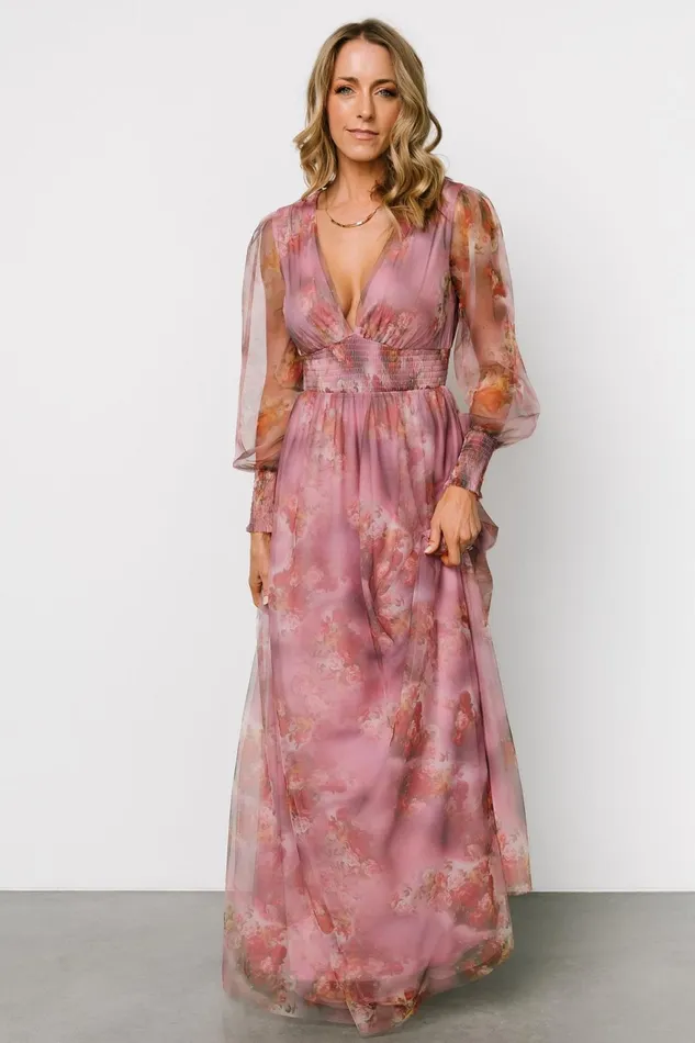 Women Tulle Styles Baltic Born Layla Tulle Maxi Dress Dusty Orchid Floral