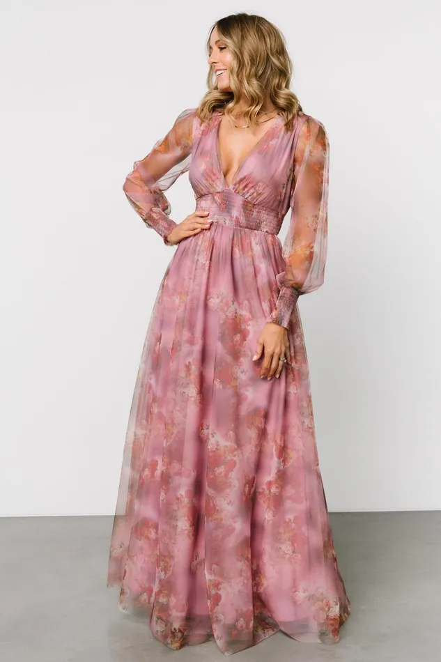 Women Tulle Styles Baltic Born Layla Tulle Maxi Dress Dusty Orchid Floral