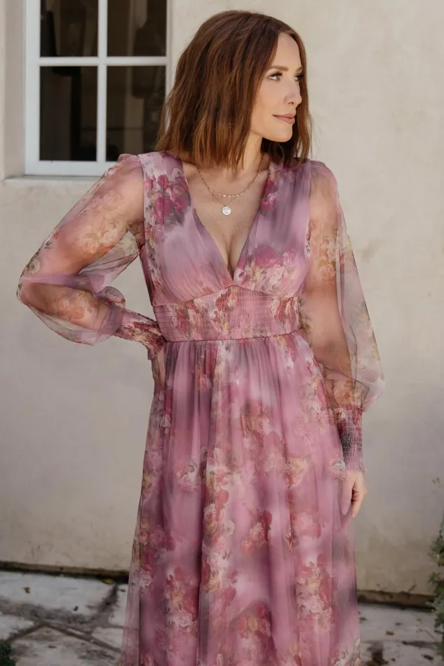 Women Tulle Styles Baltic Born Layla Tulle Maxi Dress Dusty Orchid Floral