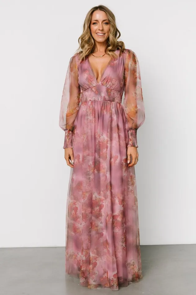 Women Tulle Styles Baltic Born Layla Tulle Maxi Dress Dusty Orchid Floral