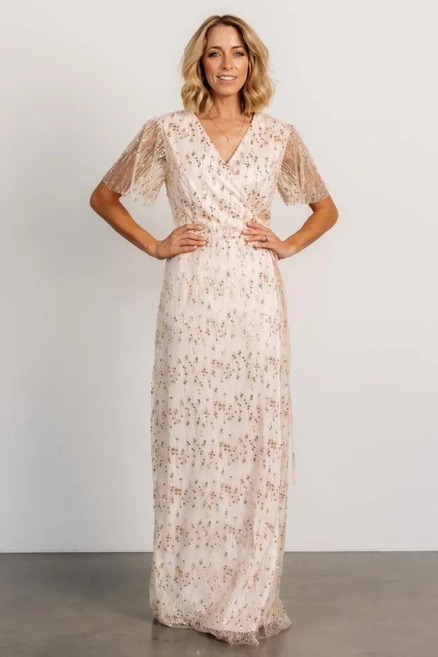Women Tulle Styles Baltic Born Liza Sequin Wrap Maxi Dress Rose Gold