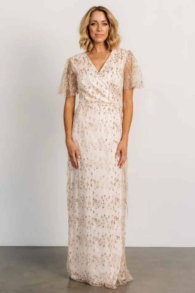 Women Tulle Styles Baltic Born Liza Sequin Wrap Maxi Dress Rose Gold