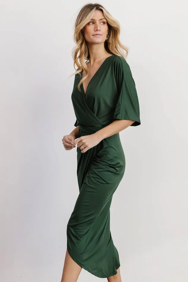 Women Wedding Guest Baltic Born Solana Ruched Dress Hunter Green