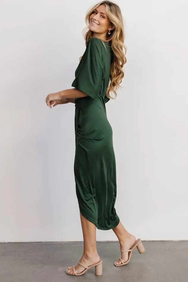 Women Wedding Guest Baltic Born Solana Ruched Dress Hunter Green