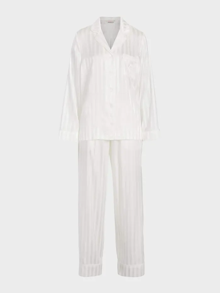 Women White Stripe Chic Satin Long Sleeve Pj Set White Peter Alexander Satin
