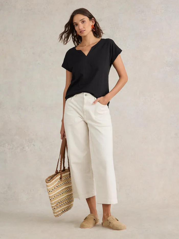 Women White Stuff Clothing NELLY COTTON NOTCH NECK TEE Women White Stuff Clothing NELLY COTTON NOTCH NECK TEE