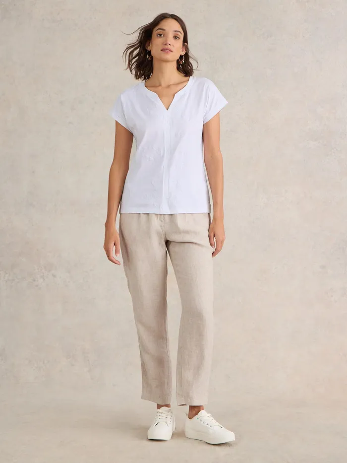Women White Stuff Clothing NELLY NOTCH NECK EMBROIDERED TEE Women White Stuff Clothing NELLY NOTCH NECK EMBROIDERED TEE