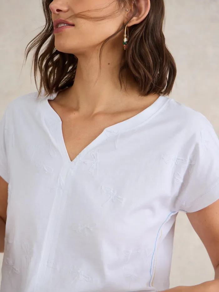 Women White Stuff Clothing NELLY NOTCH NECK EMBROIDERED TEE Women White Stuff Clothing NELLY NOTCH NECK EMBROIDERED TEE