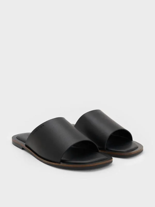 Women WideStrap Slide Sandals 8211 Black CHARLES and KEITH Sandals