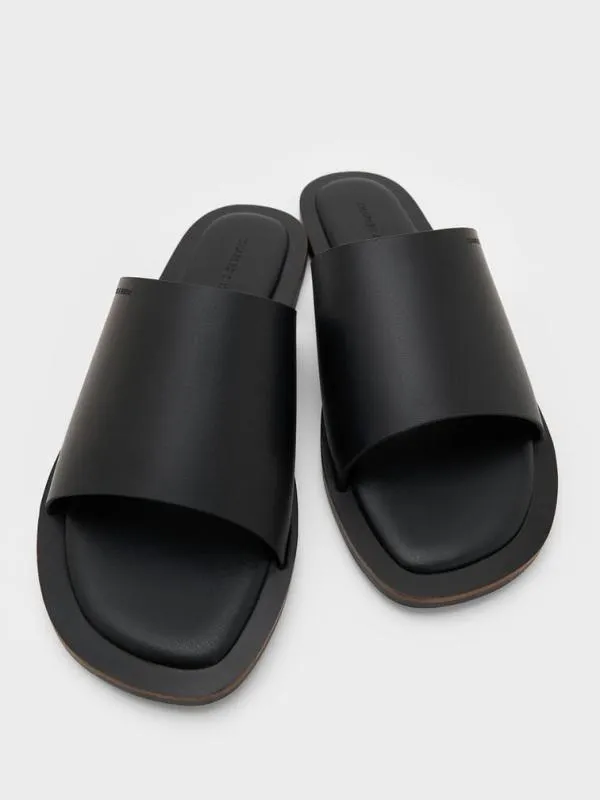 Women WideStrap Slide Sandals 8211 Black CHARLES and KEITH Sandals