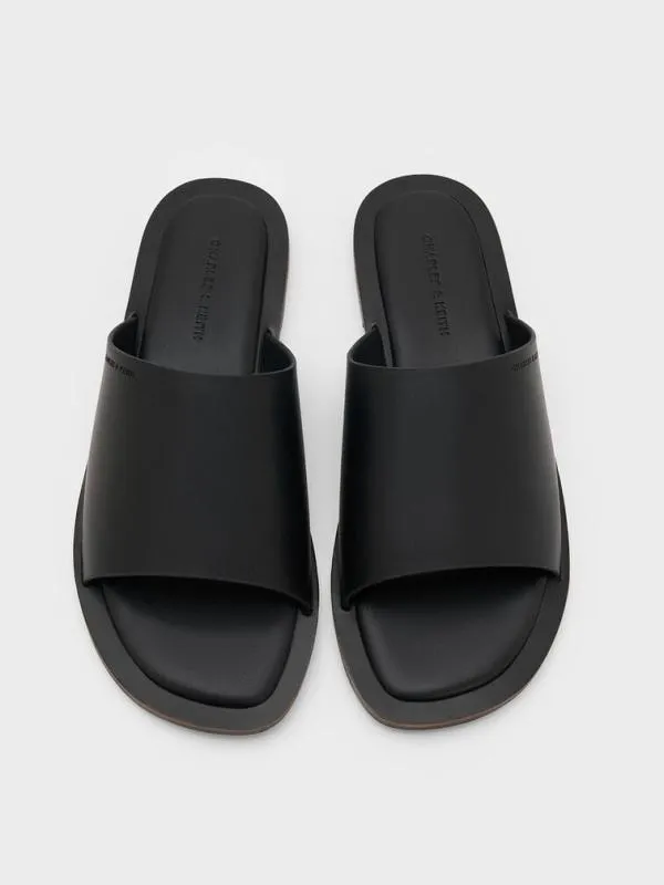 Women WideStrap Slide Sandals 8211 Black CHARLES and KEITH Sandals