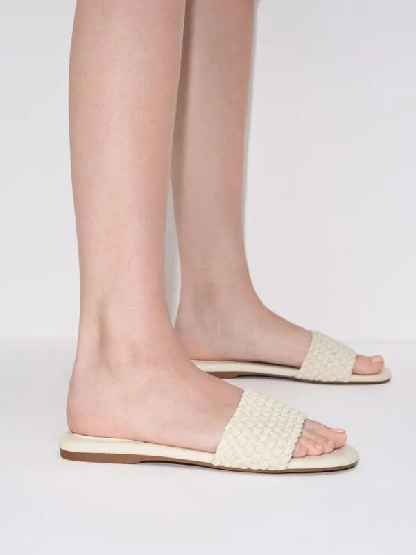 Women Woven OpenToe Slides 8211 Chalk CHARLES and KEITH Sandals