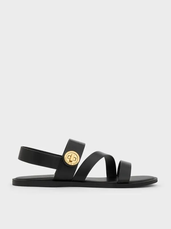 Women Yara Turn Lock Strappy Sandals 8211 Black CHARLES and KEITH Sandals