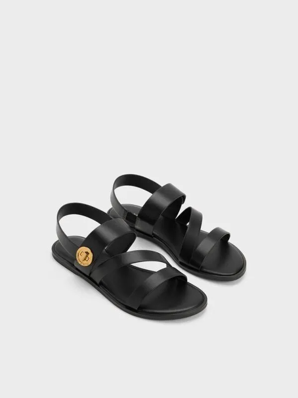 Women Yara Turn Lock Strappy Sandals 8211 Black CHARLES and KEITH Sandals