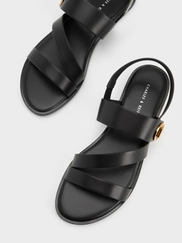 Women Yara Turn Lock Strappy Sandals 8211 Black CHARLES and KEITH Sandals