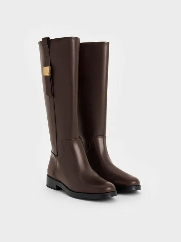 Women Yvette MetallicAccent KneeHigh Boots 8211 Dark Brown CHARLES and KEITH Boots