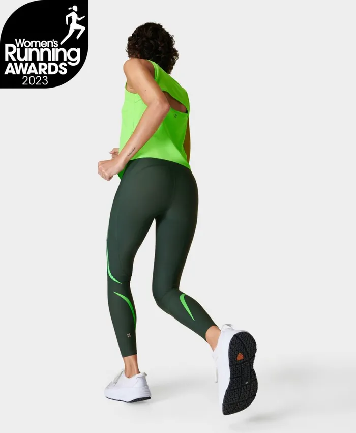 Women Zero Gravity 78 Illuminate Running Leggings Trek Green Sweaty Betty Pocketed