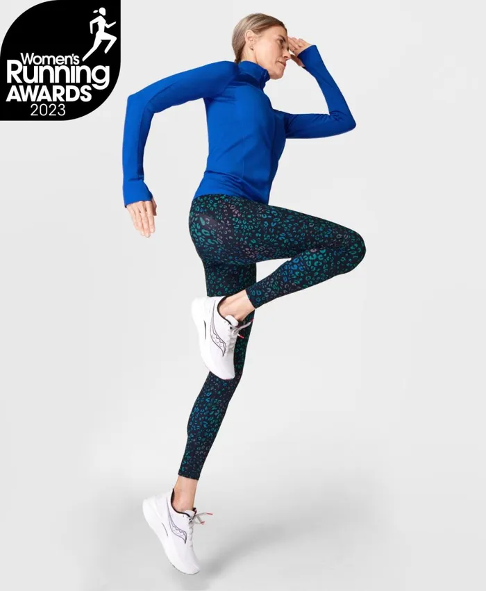 Women Zero Gravity Running Leggings Black Spliced Leopard Print Sweaty Betty Pocketed